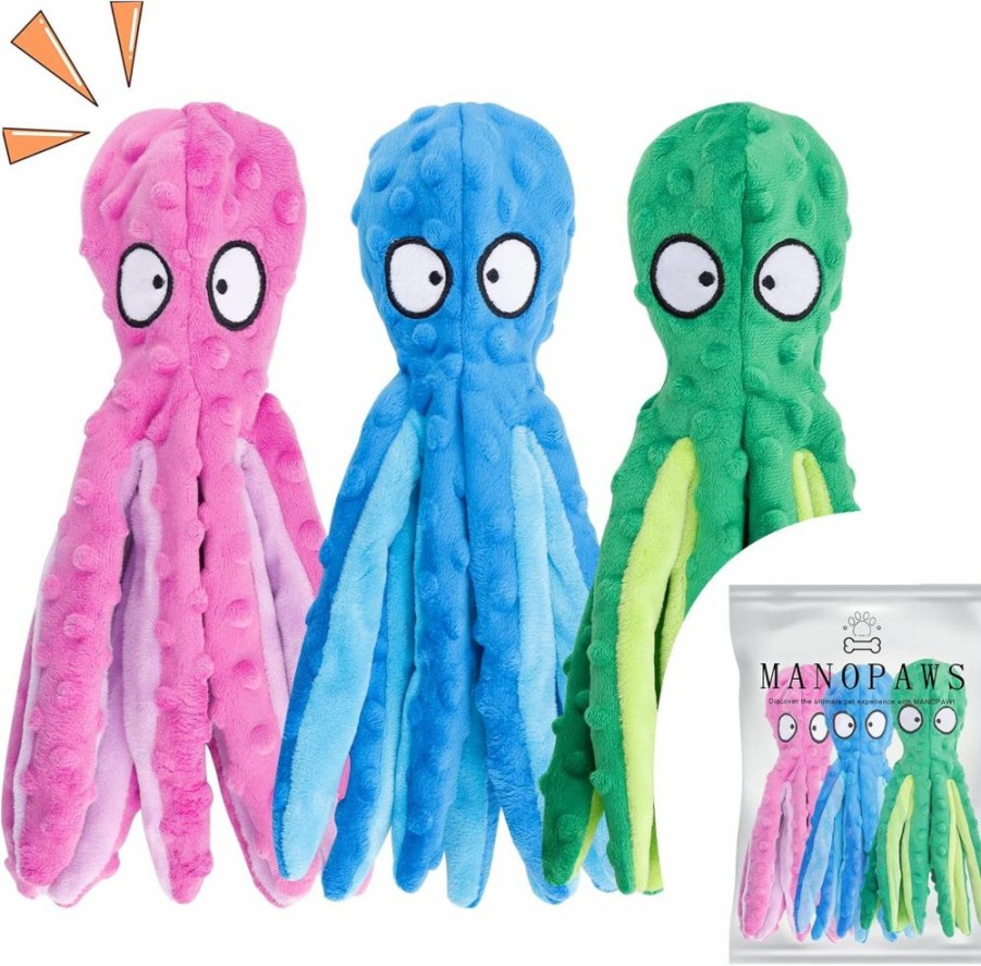 MANOPAWS | Manopaws 3 Pack Dog Toys For Small Dogs, Medium Dogs, Large Dogs, Puppy Teething Chew Toys, Aggressive Chewers, No Stuffing Crinkle Plush Dog Toys (Octopus)