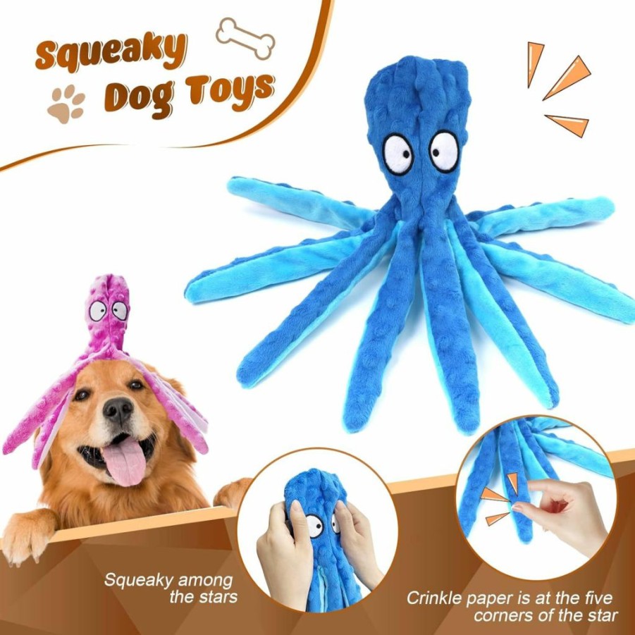 MANOPAWS | Manopaws 3 Pack Dog Toys For Small Dogs, Medium Dogs, Large Dogs, Puppy Teething Chew Toys, Aggressive Chewers, No Stuffing Crinkle Plush Dog Toys (Octopus)