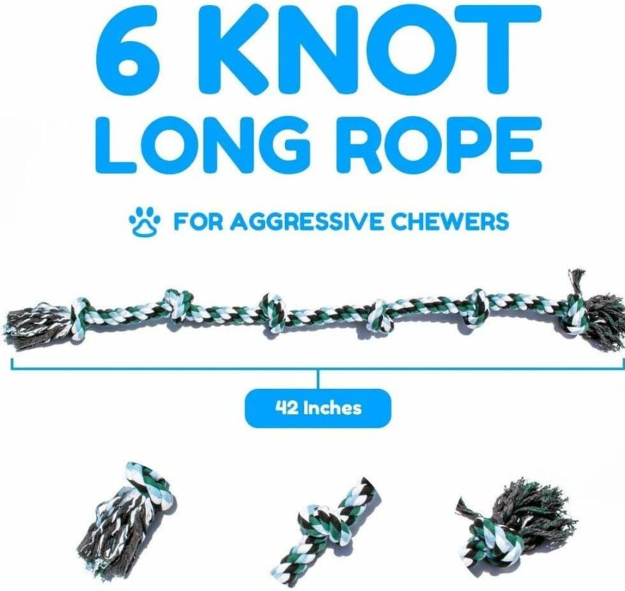 Pacific Pups Products supporting pacificpuprescue.com | Giant Dog Rope Chew Toys For Extra Large Dogs - 42 Inch, 6 Knot Tough Benefits Non-Profit Animal Rescue - Indestructible Toy For Aggressive Chewers And Large Dog Breeds