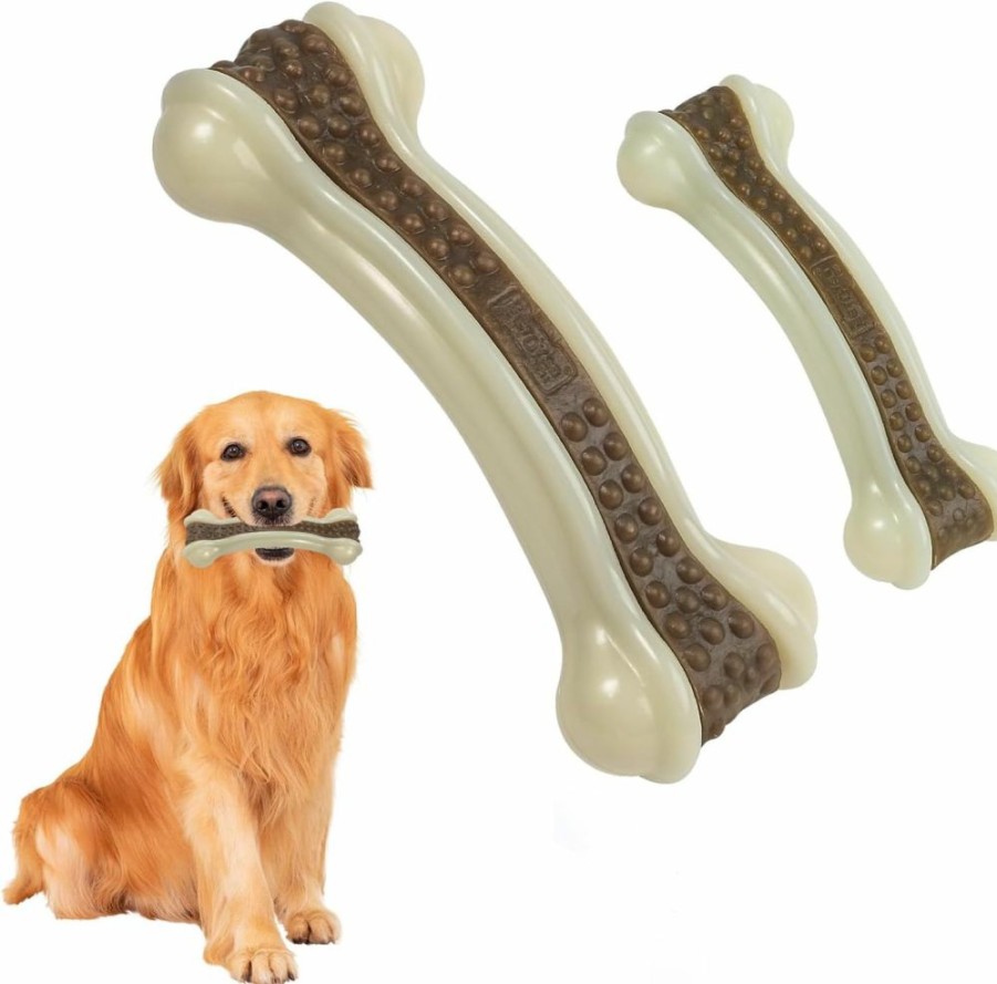 CyperGlory | Cyperglory Dog Bones Chew Toys For Aggressive Chewers, Long Lasting And Indestructible Puppy Teething Toy, Beef Flavor Durable Nylon Toys For Small Medium Large Breeds (Small)