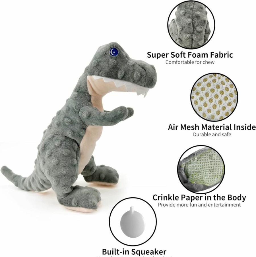 DODODOLA | Dododola Stuffed Dog Toys Durable Plush Dog Toy With Crinkle Paper Cute Dinosaur Squeaky Dog Toys Dog Chew Toys For Medium Large Breed