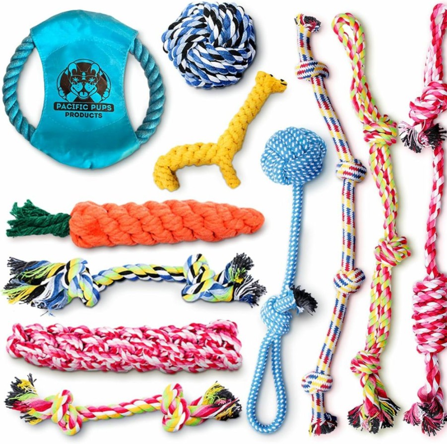 Pacific Pups Products supporting pacificpuprescue.com | Pacific Pups Products Dog Rope Toys - Dog Rope Dog Toys For Aggressive Chewers, 11 Heavy Duty Dog Ropes For Aggressive Chewers, Cotton Rope Dog Toys Pack, Benefits Non-Profit Dog Rescue Dog Tug Ropes