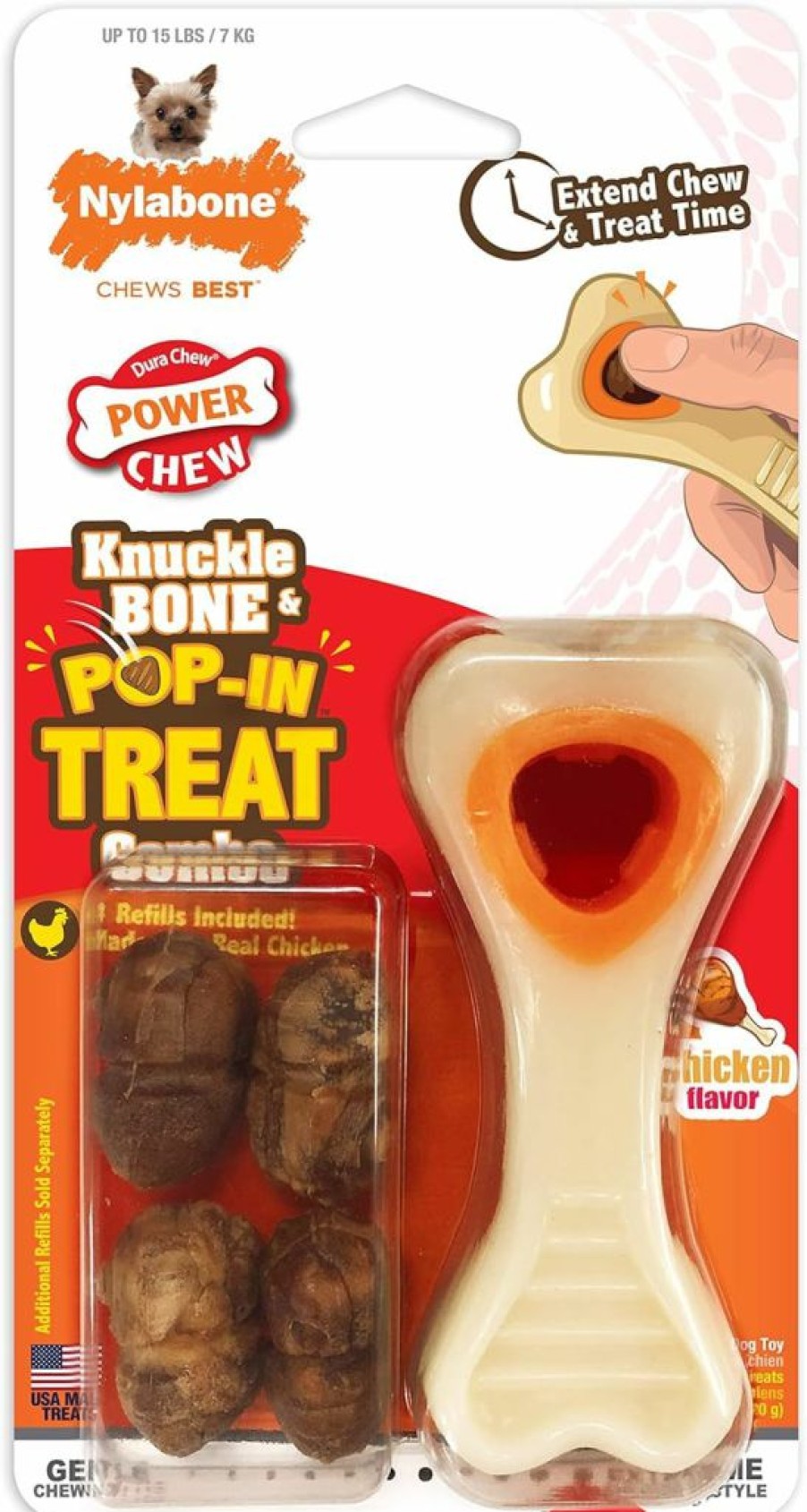 Nylabone | Nylabone Power Chew Knuckle Bone & Pop-In Dog Treat Toy Combo Bundle - Tough Dog Toy For Aggressive Chewers And Treat Pouch - Durable Dog Toy - Chicken Flavor, Large/Giant - Up To 50 Lbs.