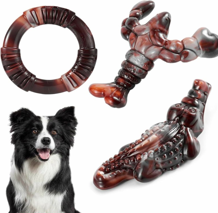 Forfunyou | 3 Pack Dog Toys For Aggressive Chewers, Indestructible Chew Toys Dog Bones Nylabone Tough (Bacon)