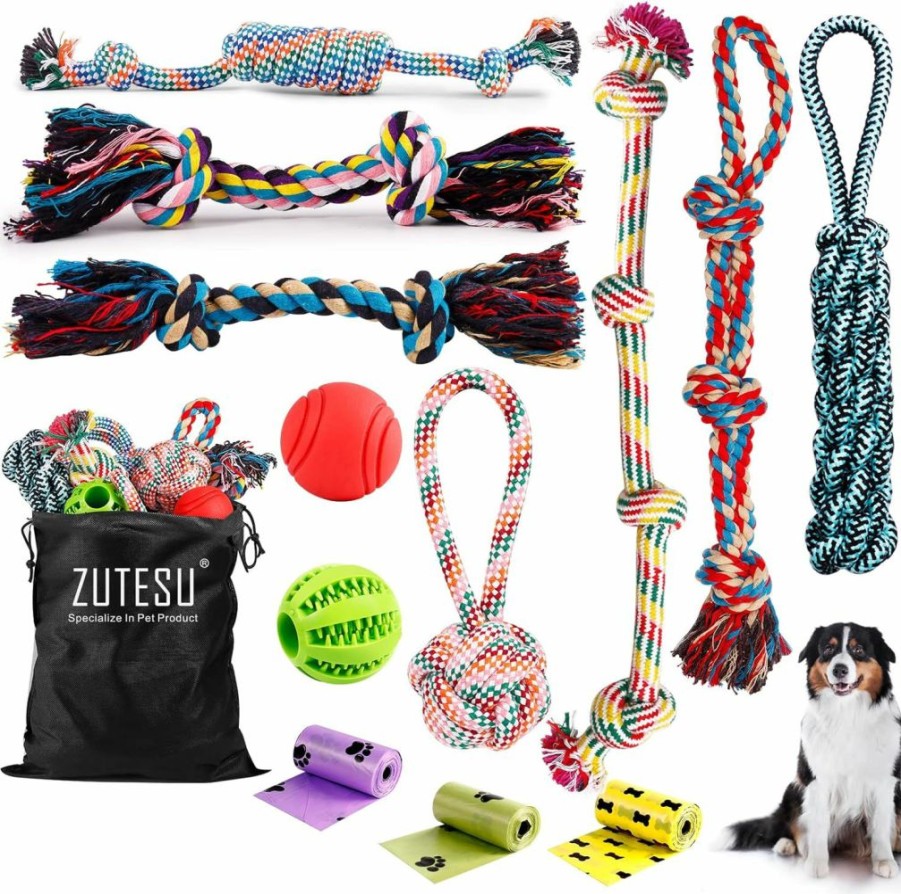 Zutesu | Zutesu Dog Chew Toy For Aggressive Chewer, 13 Pack Interactive Dog Toys Dog Rope Toys For Medium To Large Breed Dog, Almost Indestructible Puppy Teething Toys Tug Of War For Training