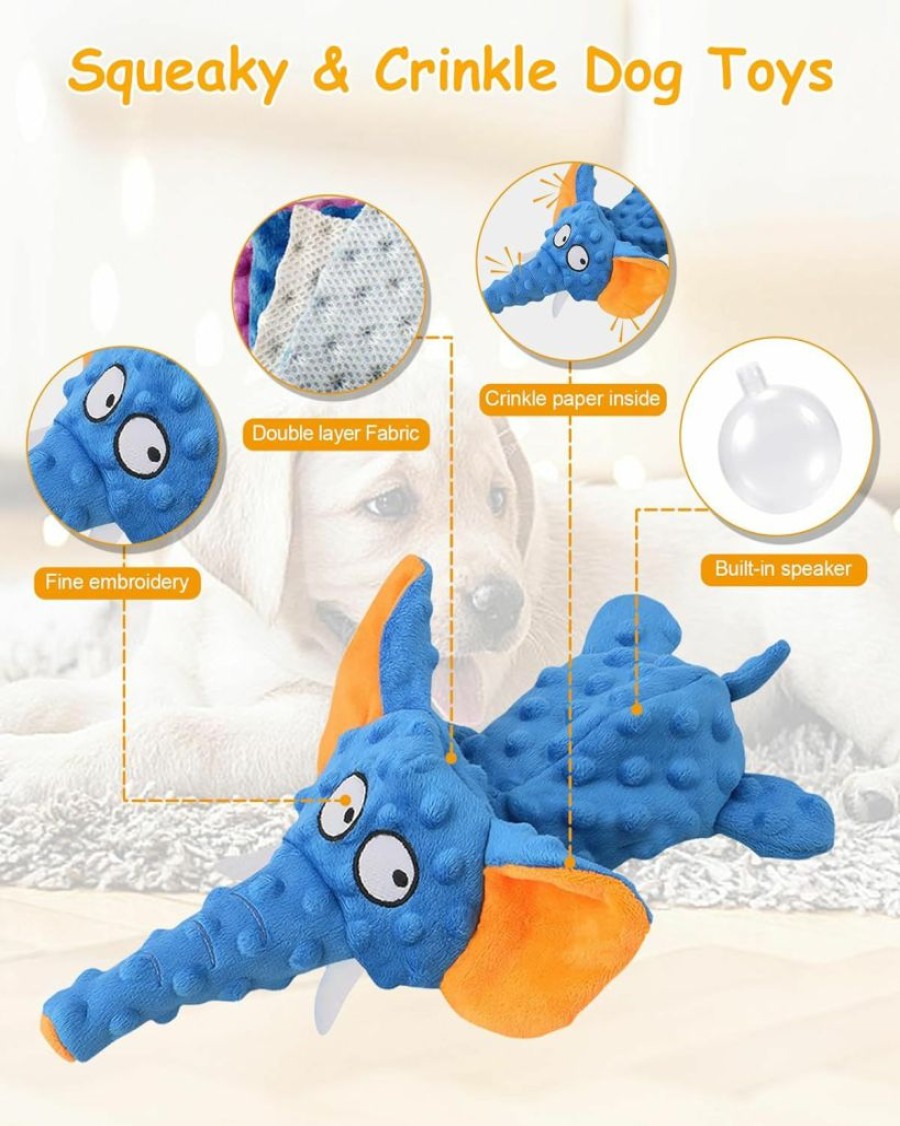 PEDVSTY | 2 Pcs Dog Toys, Squeaky Dog Toys, No Stuffing Plush Dog Toys, Chew Toys With Crinkle For Puppy Teething, Durable Pet Toys For Small Medium Dogs, Elephant Blue + Octopus Dog Toys