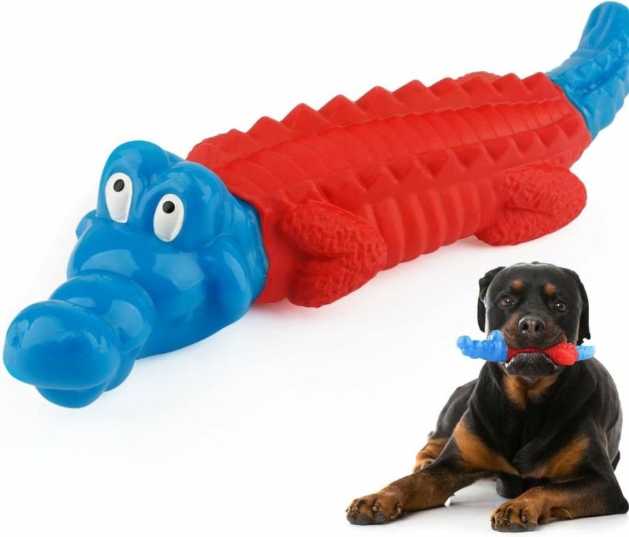 petizer | Petizer Dog Toys For Aggressive Chewers, Non Squeak Dog Chew Toys, Indestructible Dog Toys, Dog Teething Toys Made With Nylon And Rubber For Small/Medium/Large Dogs, Red And Blue Alligator