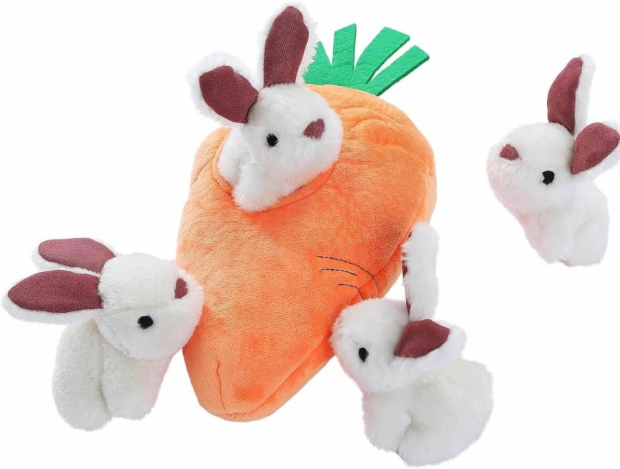 Amazon Basics | Amazon Basics Hide And Seek Squeaky Dog Plush Toy, Rabbit And Carrot, Orange And White, 5 Pack