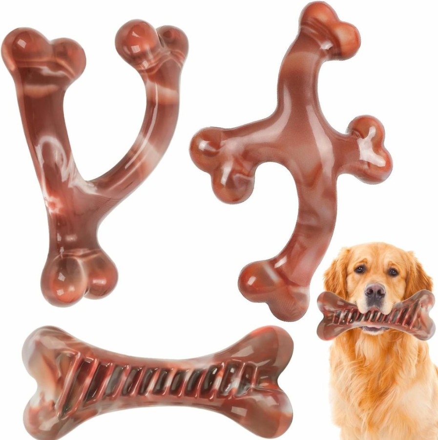 NOUGAT | Nougat Dog Toys For Aggressive Chewers 3 Pack Indestructible Dog Toy Tough Nylon Bacon Flavor Dog Chew Toys For Large Medium Small Breed