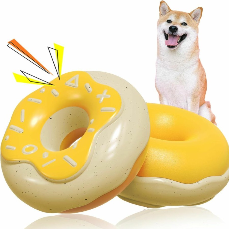 Arimilk | Arimilk Dog Squeaky Toys For Aggressive Chewers,Doughnut Shape Dog Chew,Durable & Tough Dog Toys For Small Medium Dogs,Interactive Dog Toys For Boredom (Yellow)