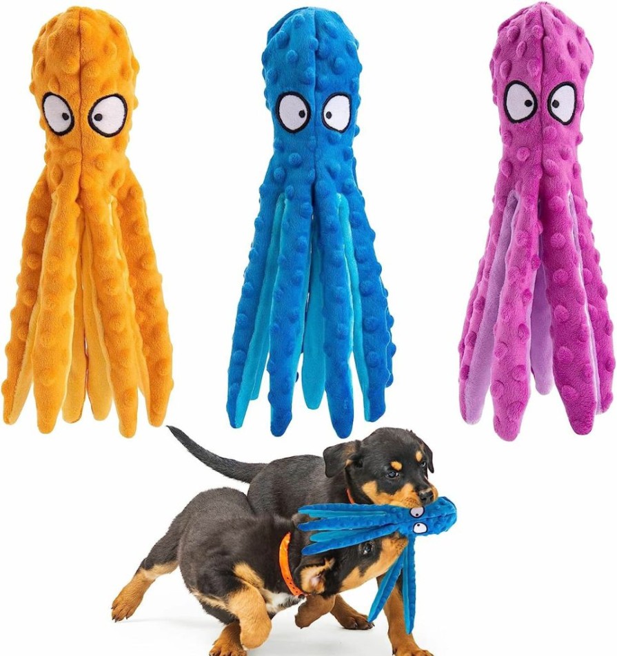 Alphatool | Alphatool Squeaky Dog Toys, Octopus Toys For Aggressive Chewers, Tough No Stuffing Plush Large Dogs, Crinkle Interactive Puppy Small Medium Dogs(3Pcs)