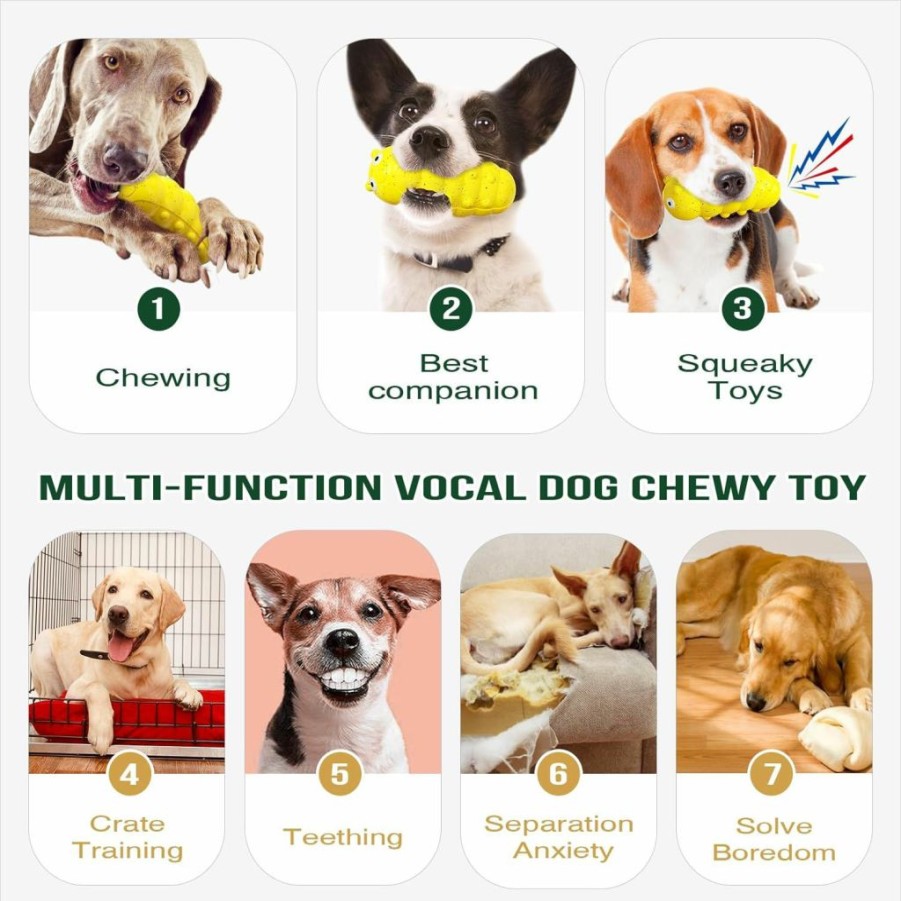 HQJFPETYZ | Hqjfpetyz Indestructible Squeaky Dog Chew Toys For Aggressive Chewers, Interactive Dog Chew Toys For Training And Cleaningteeth,Tough Durable Rubber Dog Toys For Medium Large Breeds (Green)