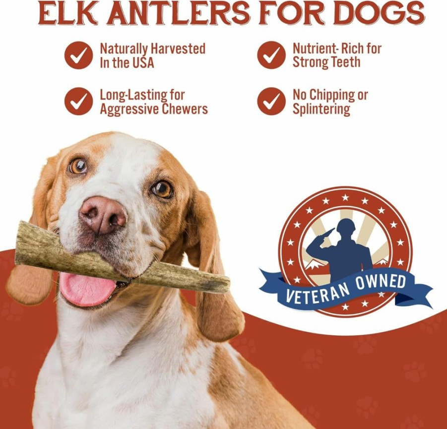 Heartland Antlers | Heartland Elk Antlers For Dogs - Grade A, Naturally Shed Antlers | Dog Bones For Aggressive Chewers & Teething Puppies | All Breeds Chew Toy Usa Made & Veteran Owned (Whole: 7", Large, 1-Pack)