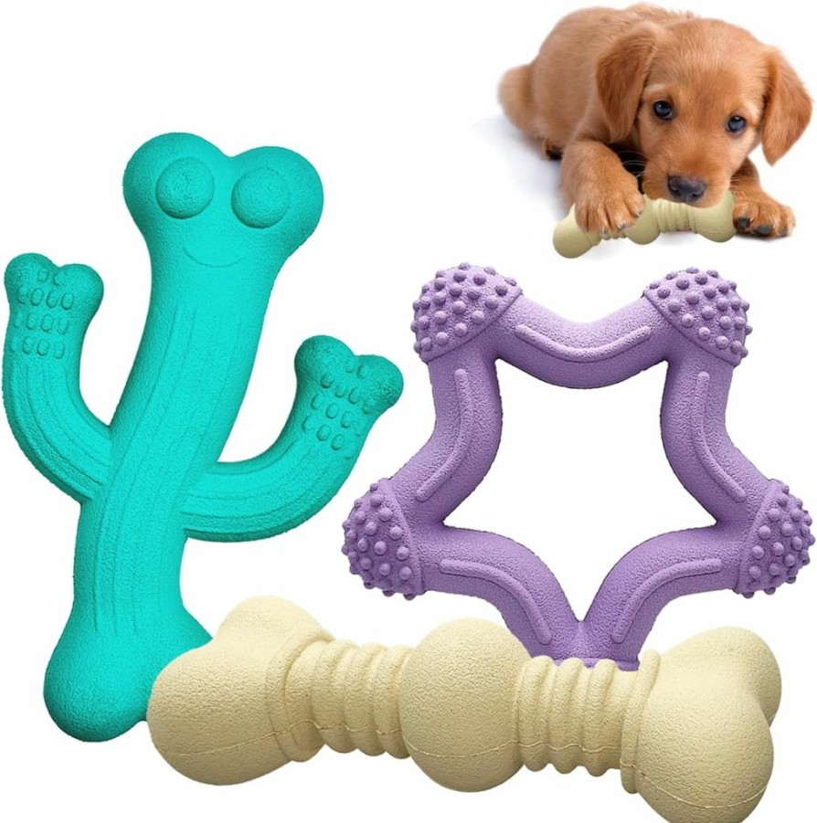 Medlladle | Medlladle 3 Pcs Puppy Chew Toys For Teething, Indestructible Tough Durable Dog Toys For Small Breed, Pet Toy With Natural Rubber Bamboo Fiber