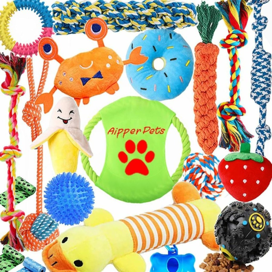 Aipper | Aipper Dog Puppy Toys, Puppy Chew Toys For Fun And Teeth Cleaning, Dog Squeak Toys,Treat Dispenser Ball, Tug Of War Toys, Puppy Teething Toys, Dog Rope Toys Pack For Medium To Small Dogs