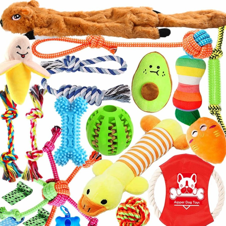 Aipper | Aipper Dog Puppy Toys, Puppy Chew Toys For Fun And Teeth Cleaning, Plush Squeaky Toys, Dog Treat Dispenser Ball, Tug Of War Toys, Puppy Teething Toys, Dog Rope Toys For Medium To Small Dogs