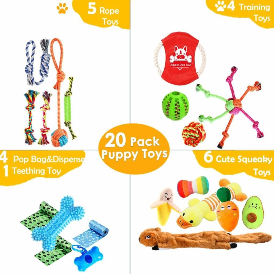 Aipper | Aipper Dog Puppy Toys, Puppy Chew Toys For Fun And Teeth Cleaning, Plush Squeaky Toys, Dog Treat Dispenser Ball, Tug Of War Toys, Puppy Teething Toys, Dog Rope Toys For Medium To Small Dogs